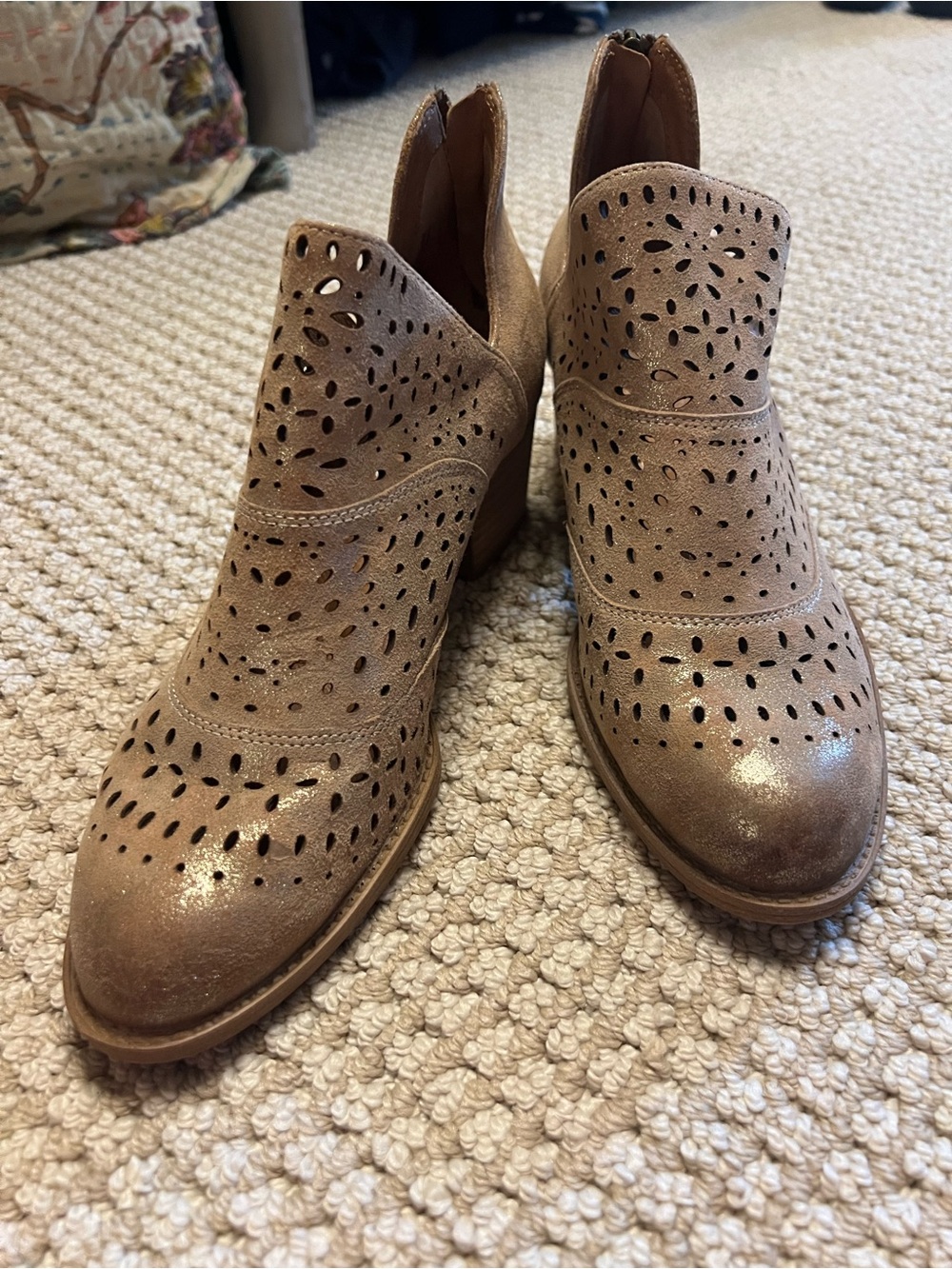 Sofft Taupe Perforated Suede Ankle Booties